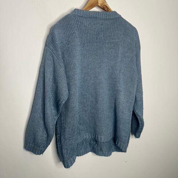 vtg 80's 90's NEEDLES & YARN floral embroidered chunky knit sweater blue size M - Picture 8 of 8